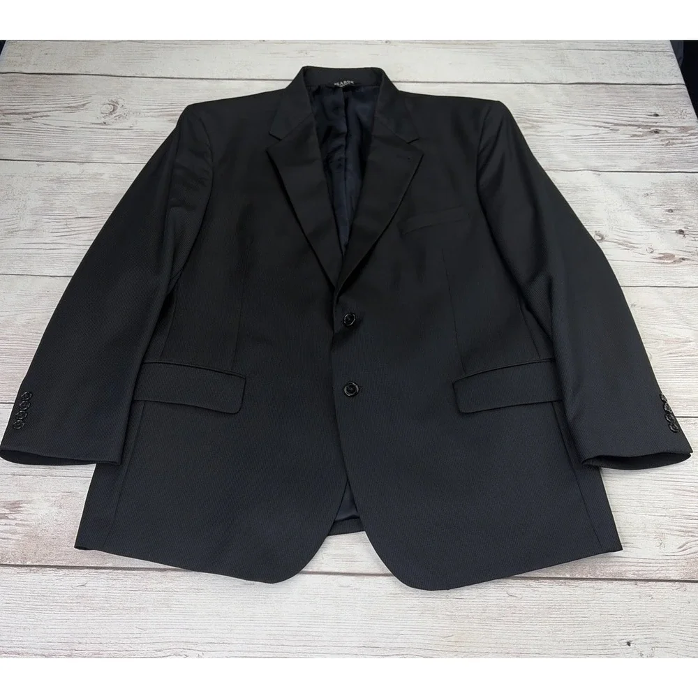 Jos. A. Bank Men's 46R Wool Blend Black Pencil Stripe Sport Coat Blazer Jacket